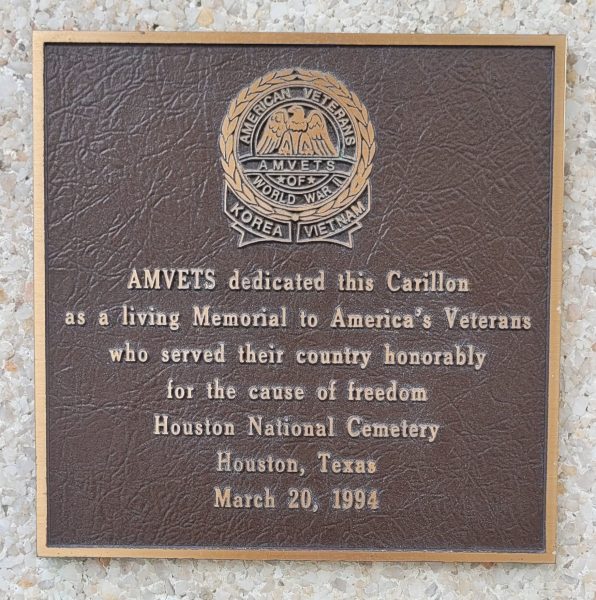 HOUSTON NATIONAL CEMETERY AMVETS CARILLON WAR MEMORIAL PLAQUE