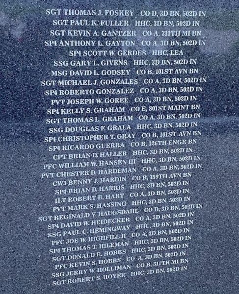 IN MEMORY OF 248 SOLDIERS OF TASK FORCE 3-502 MEMORIAL STONE C