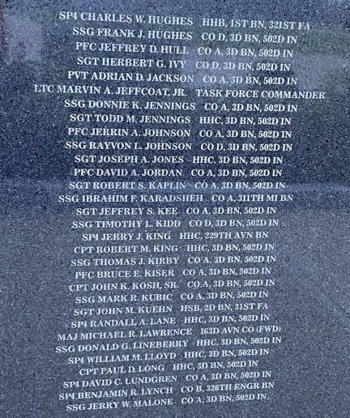 IN MEMORY OF 248 SOLDIERS OF TASK FORCE 3-502 MEMORIAL STONE E