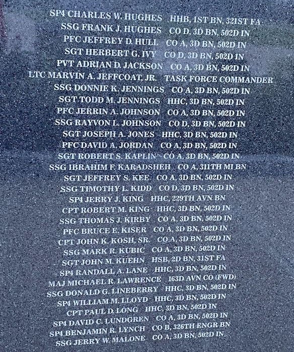 IN MEMORY OF 248 SOLDIERS OF TASK FORCE 3-502 MEMORIAL STONE E