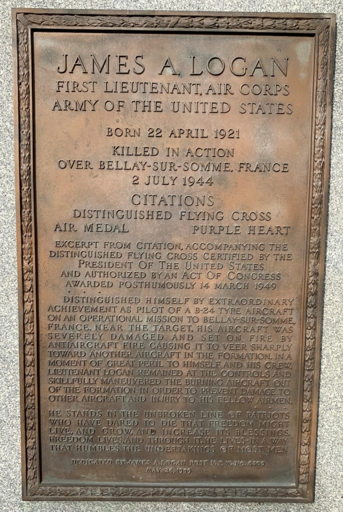 JAMES A. LOGAN WAR MEMORIAL PLAQUE