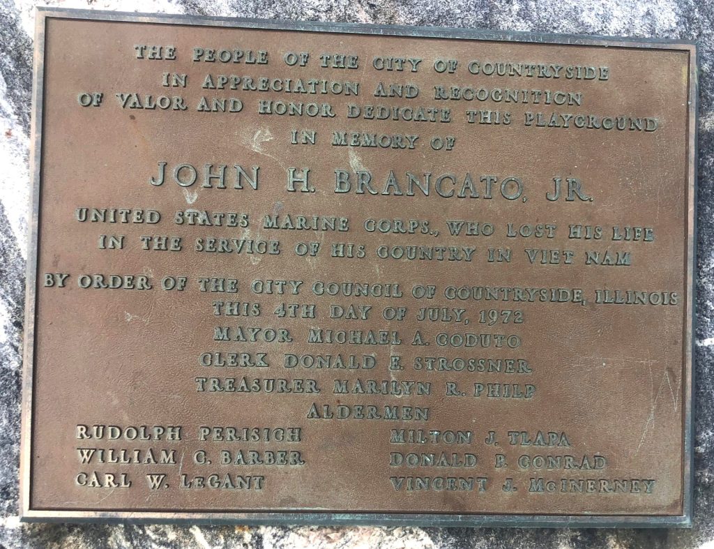 JOHN H. BRANCATO, JR. WAR MEMORIAL PLAYGROUND PLAQUE
