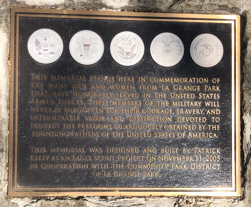LA GRANGE PARK VETERANS MEMORIAL PLAQUE