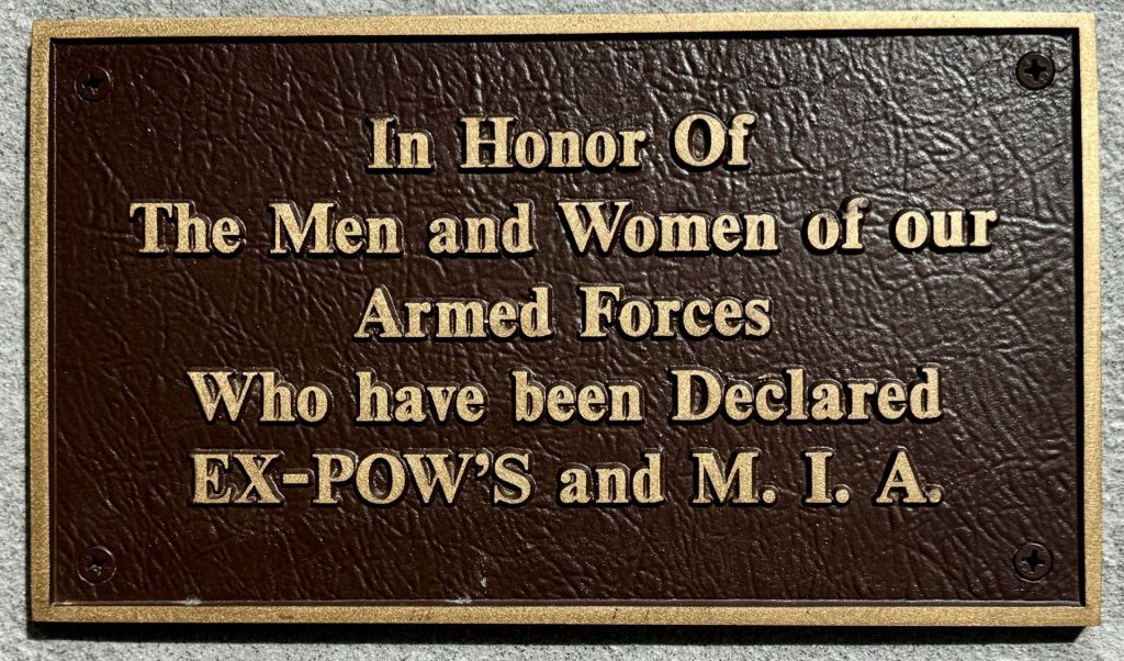 LADY LAKE EX-POW’S AND M.I.A. WAR MEMORIAL FLAGPOLE PLAQUE