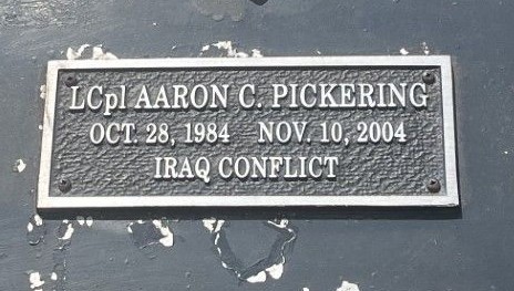 LCPL AARON C. PICKERING WAR MEMORIAL PLAQUE