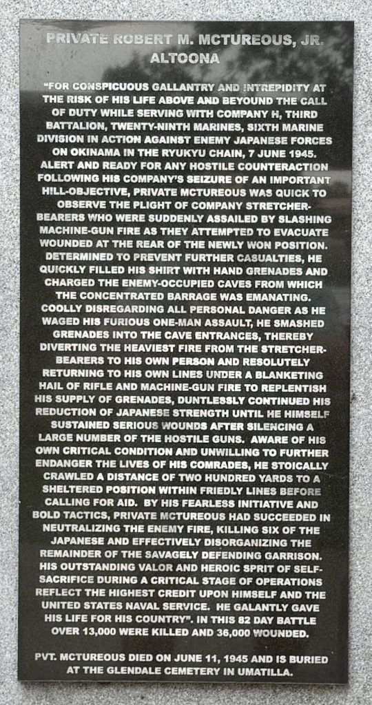 LEESBURG MEDAL OF HONOR RECIPIENTS WAR MEMORIAL PLAQUE B