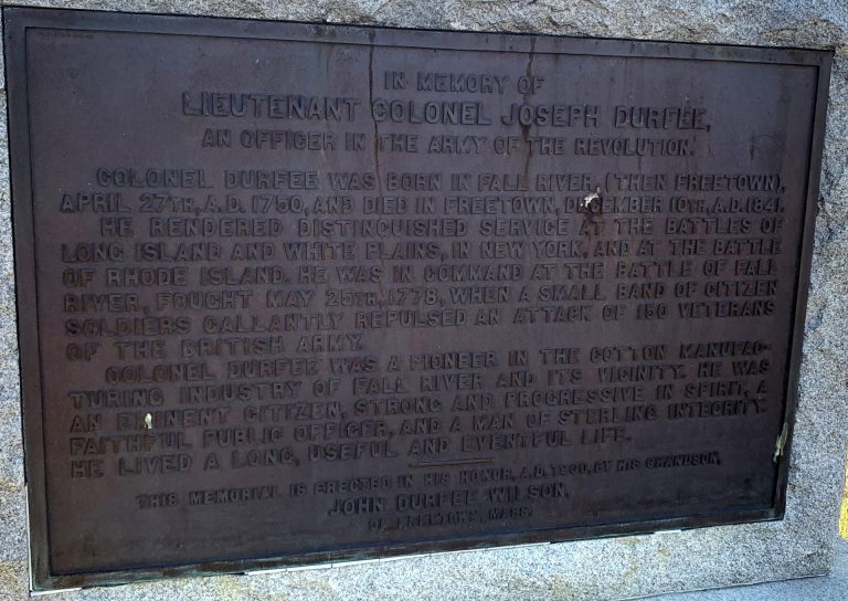 LIEUTENANT COLONEL JOSEPH DURFEE REVOLUTIONARY WAR MEMORIAL PLAQUE