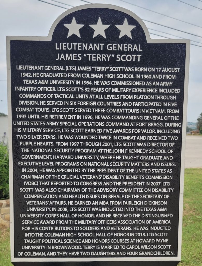 LIEUTENANT GENERAL JAMES “TERRY” SCOTT WAR MEMORIAL MARKER