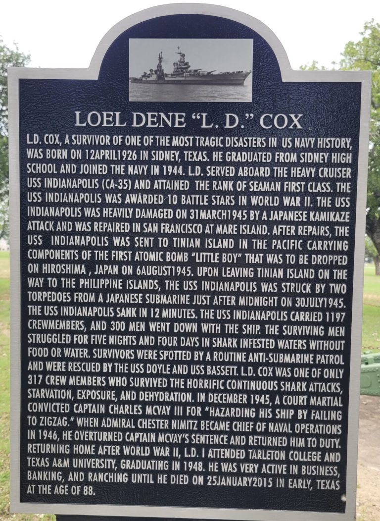 LOEL DENE “L.D.” COX WAR MEMORIAL MARKER