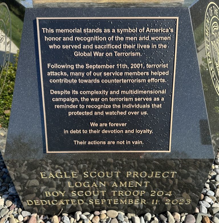 LOGAN AMENT SCOUT TROOP 204 GLOBAL WAR ON TERRORISM MEMORIAL PLAQUE