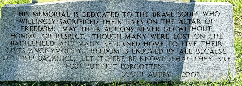 “LOST BUT NOT FORGOTTEN” VETERANS MEMORIAL STONE