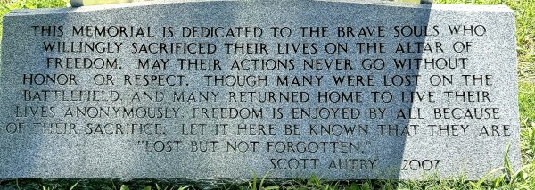 “LOST BUT NOT FORGOTTEN” VETERANS MEMORIAL STONE