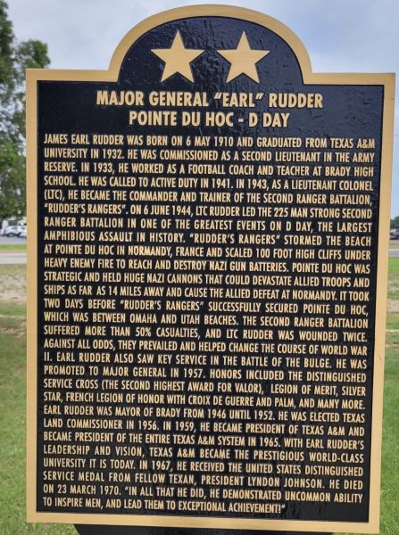 MAJOR GENERAL “EARL” RUDDER WAR MEMORIAL MARKER