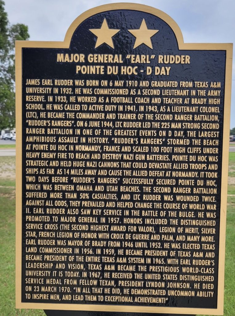MAJOR GENERAL “EARL” RUDDER WAR MEMORIAL MARKER