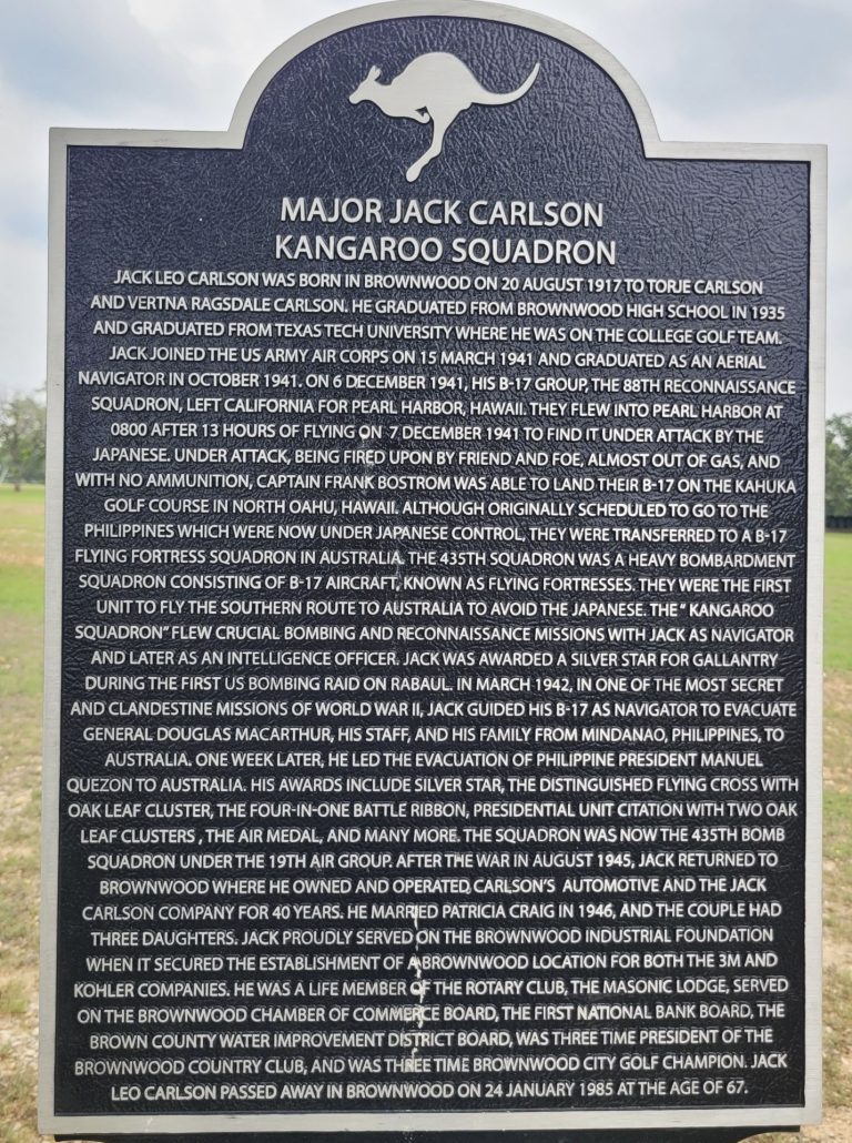MAJOR JACK CARLSON KANGAROO SQUADRON WAR MEMORIAL MARKER