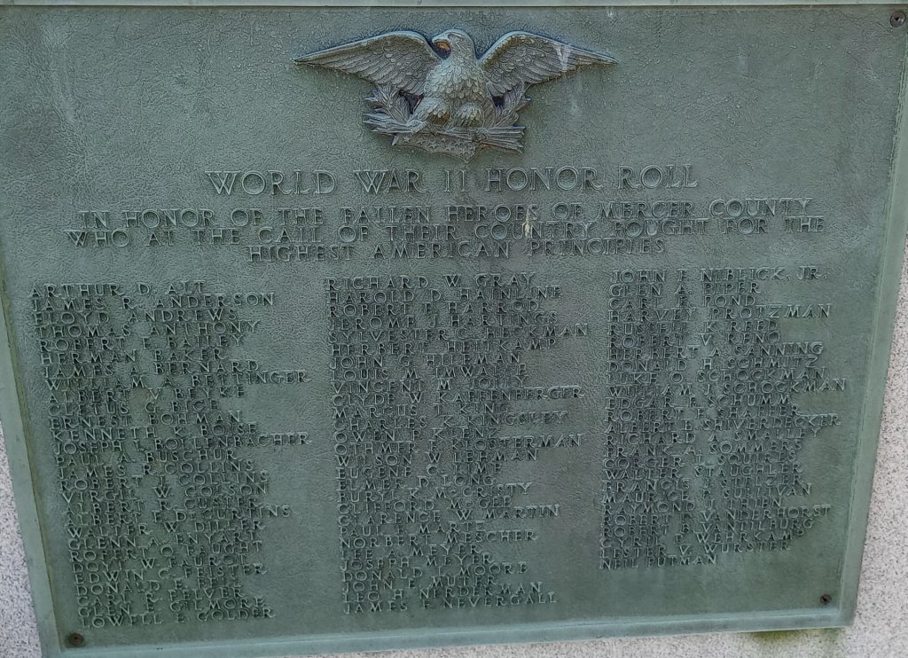 MERCER COUNTY WORLD WARS MEMORIAL PLAQUE B