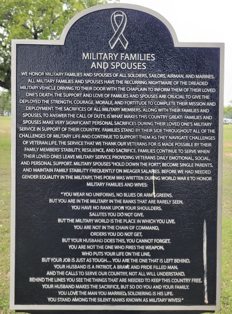 MILITARY FAMILIES AND SPOUSES MEMORIAL MARKER
