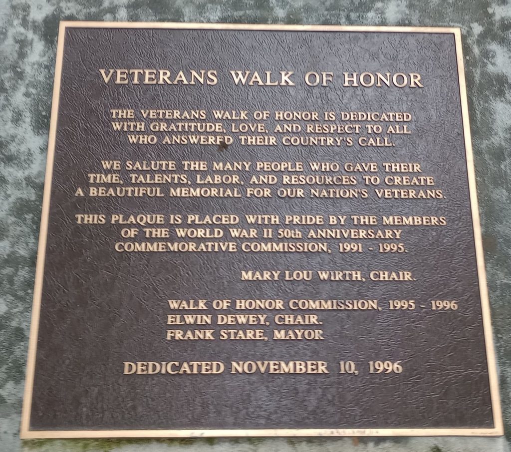 NEWARK VETERANS WALK OF HONOR MEMORIAL PLAQUE