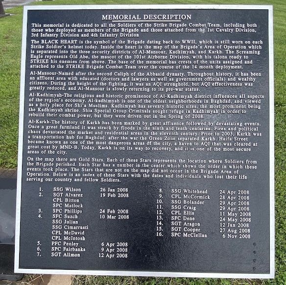 OUR FALLEN SOLDIERS FROM OPERATION IRAQI FREEDOM 07-09 MEMORIAL PLAQUE