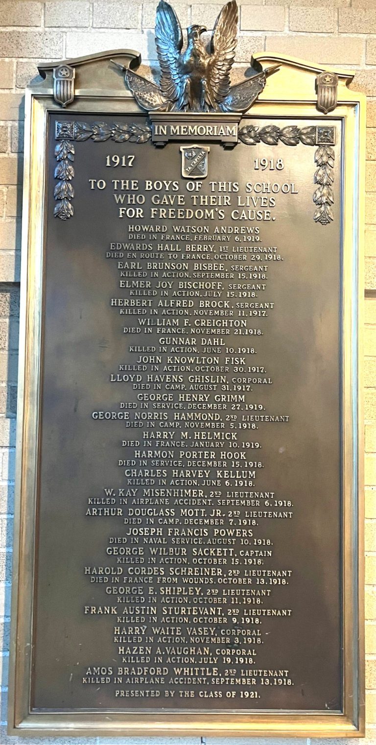 OAK PARK AND RIVER FOREST HIGH SCHOOL WORLD WAR I MEMORIAL PLAQUE