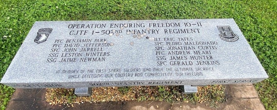 OPERATION ENDURING FREEDOM 10-11 CJTF 1-502ND INFANTRY REGIMENT WAR MEMORIAL