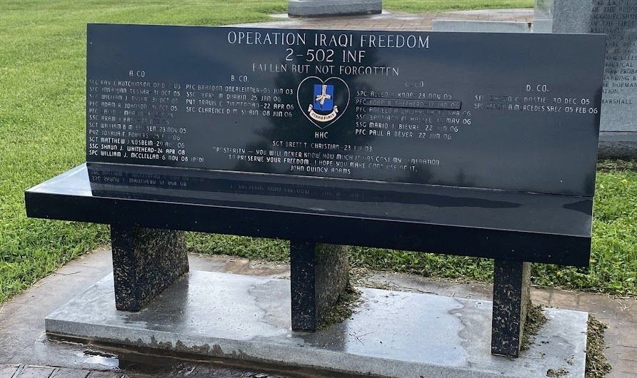 OPERATION IRAQI FREEDOM 2-502 INF WAR MEMORIAL BENCH