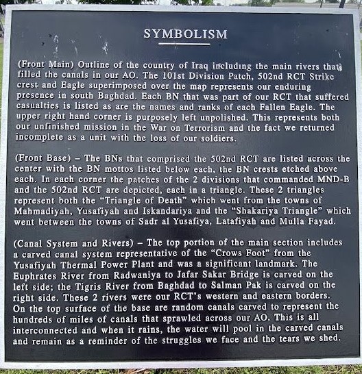 OUR FALLEN EAGLES OPERATION IRAQI FREEDOM 05-07 WAR MEMORIAL PLAQUE