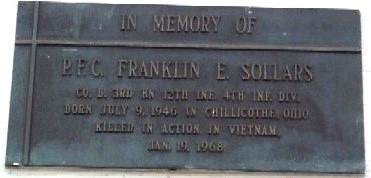P.F.C. FRANKLIN E. SOLLARS WAR MEMORIAL PLAQUE