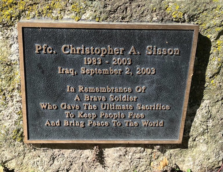 PFC. CHRISTOPHER A. SISSON WAR MEMORIAL PLAQUE