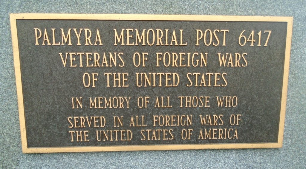 PALMYRA MEMORIAL POST 6417 ALL FOREIGN WARS MEMORIAL PLAQUE