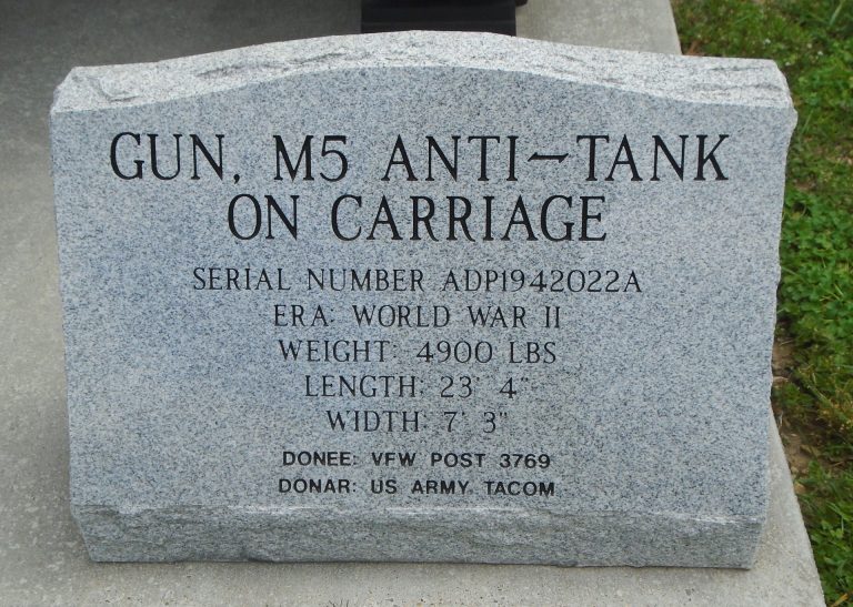 PIKEVILLE GUN, M5 ANTI-TANK ON CARRIAGE MEMORIAL STONE