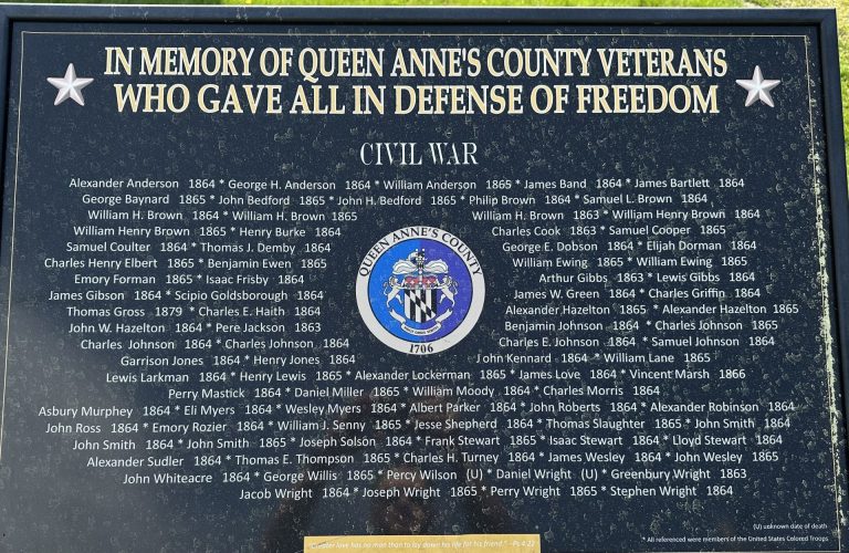 QUEEN ANNE’S COUNTY VETERANS WHO GAVE ALL WAR MEMORIAL PLAQUE B