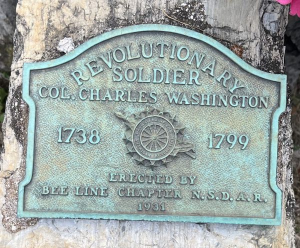 REVOLUTIONARY SOLDIER COL. CHARLES WASHINGTON MEMORIAL PLAQUE