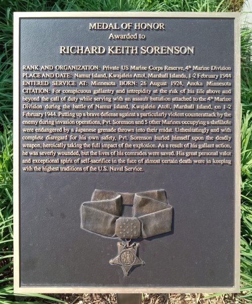 RICHARD KEITH SORENSON MEDAL OF HONOR WAR MEMORIAL PLAQUE