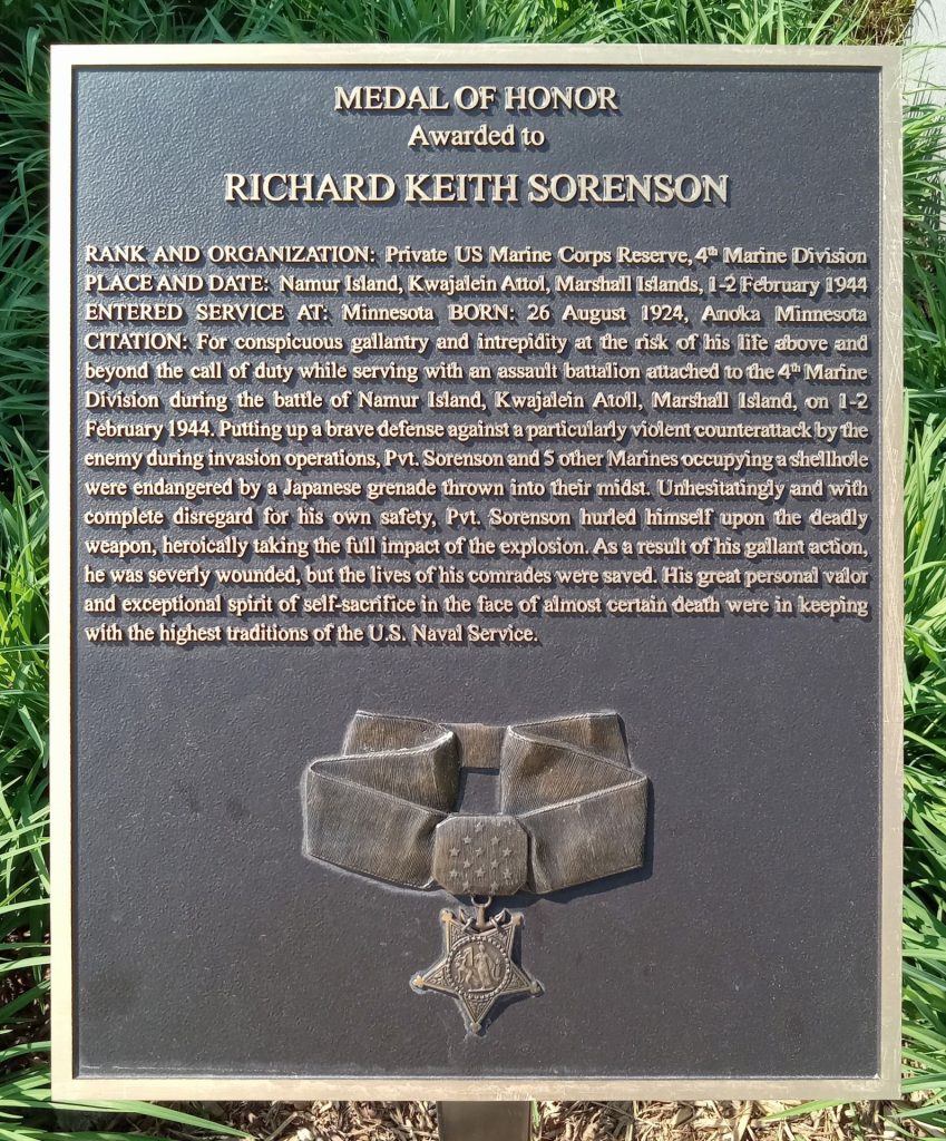 RICHARD KEITH SORENSON MEDAL OF HONOR WAR MEMORIAL PLAQUE