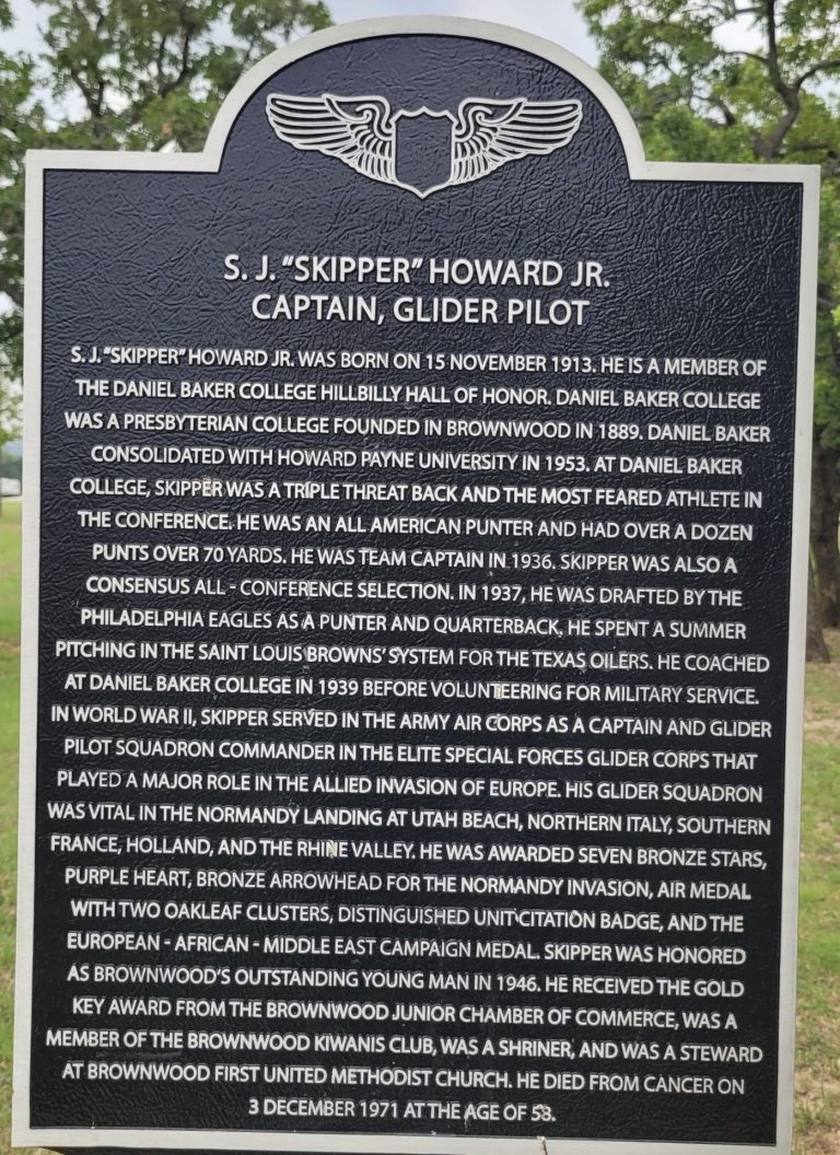 S.J. “SKIPPER” HOWARD JR. WAR MEMORIAL MARKER