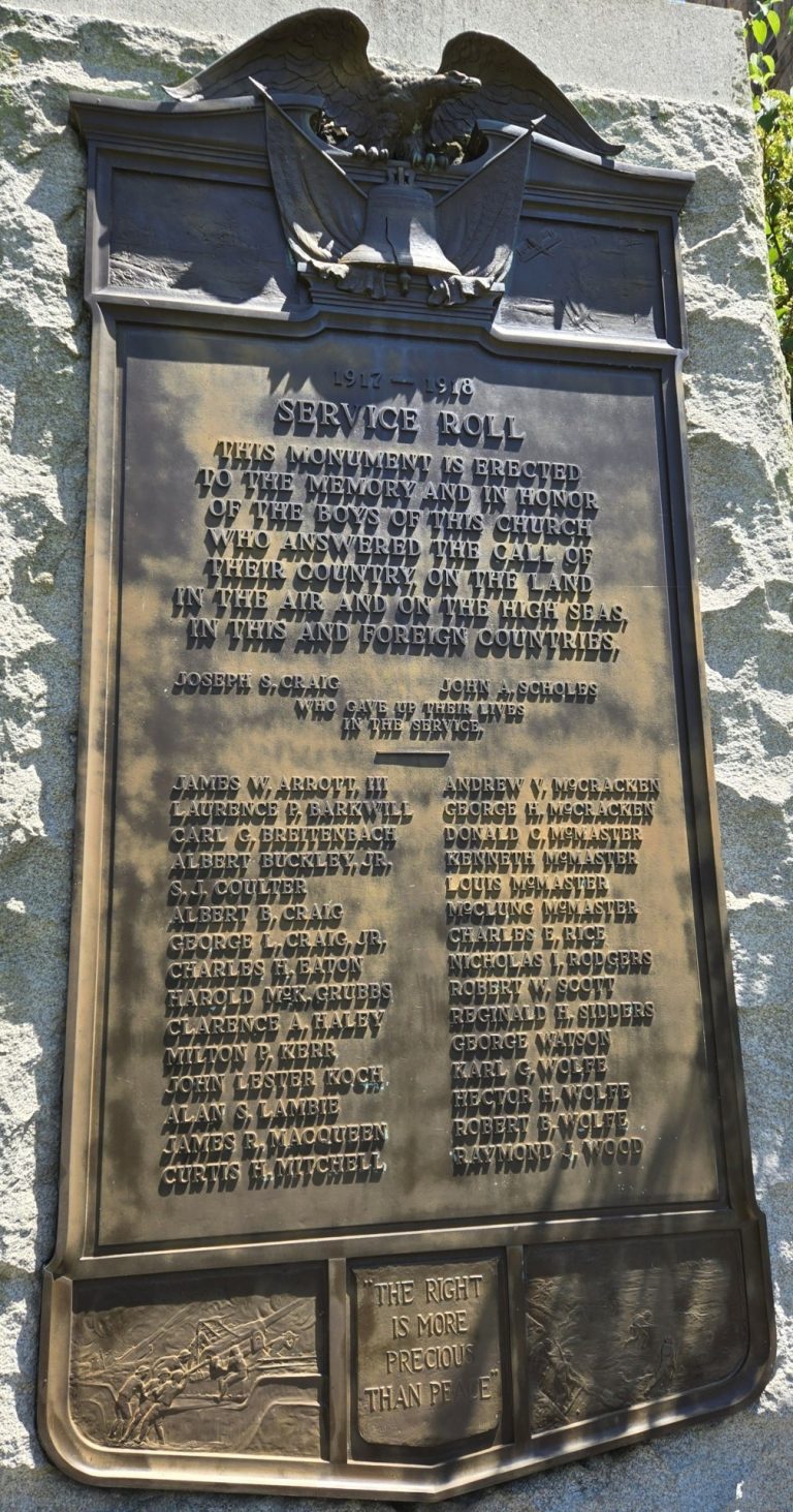 SAINT ANDREWS PRESBYTERIAN CHURCH SERVICE ROLL MEMORIAL PLAQUE