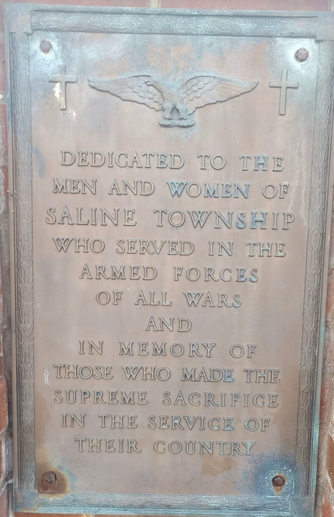 SALINE TOWNSHIP ALL WARS VETERANS MEMORIAL PLAQUE