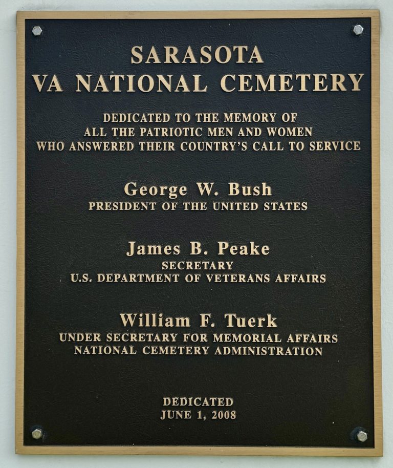 SARASOTA VA NATIONAL CEMETERY MEMORIAL PLAQUE