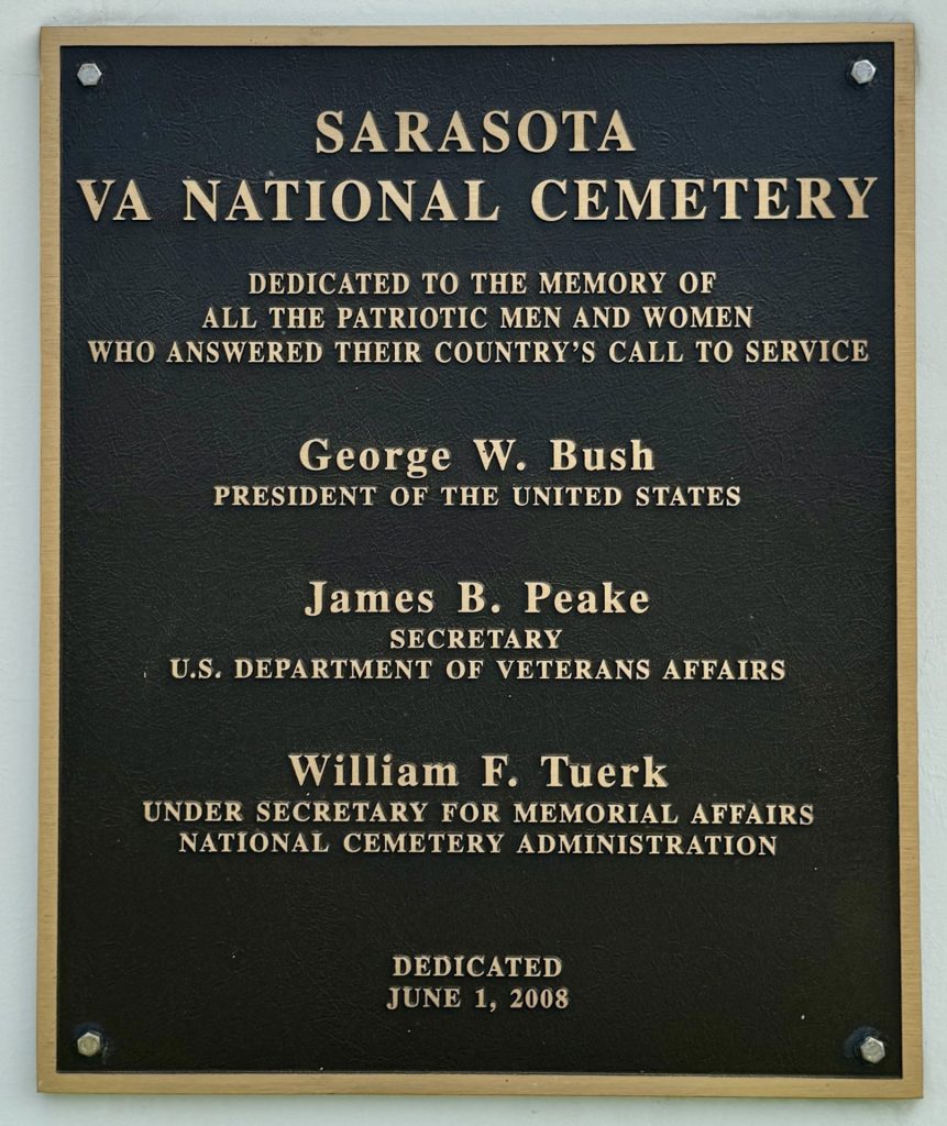 SARASOTA VA NATIONAL CEMETERY MEMORIAL PLAQUE