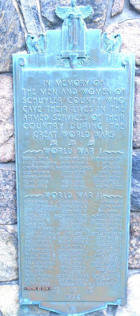 SCHUYLER COUNTY GREAT WORLD WARS MEMORIAL PLAQUE A