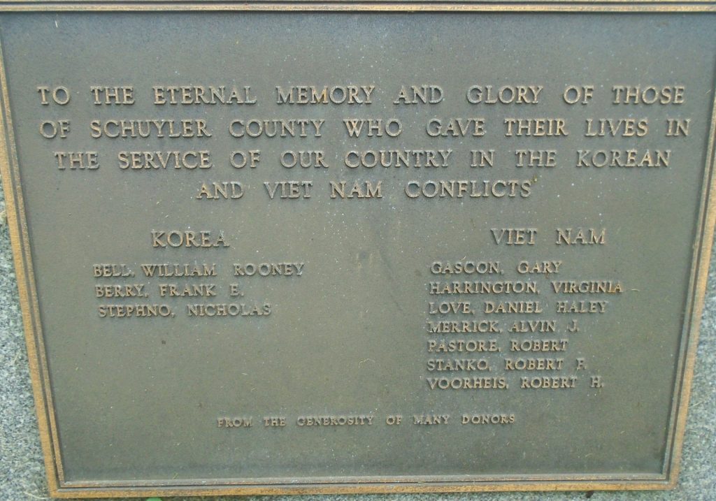 SCHUYLER COUNTY KOREAN AND VIET NAME CONFLICTS ULTIMATE SACRIFICE MEMORIAL PLAQUE