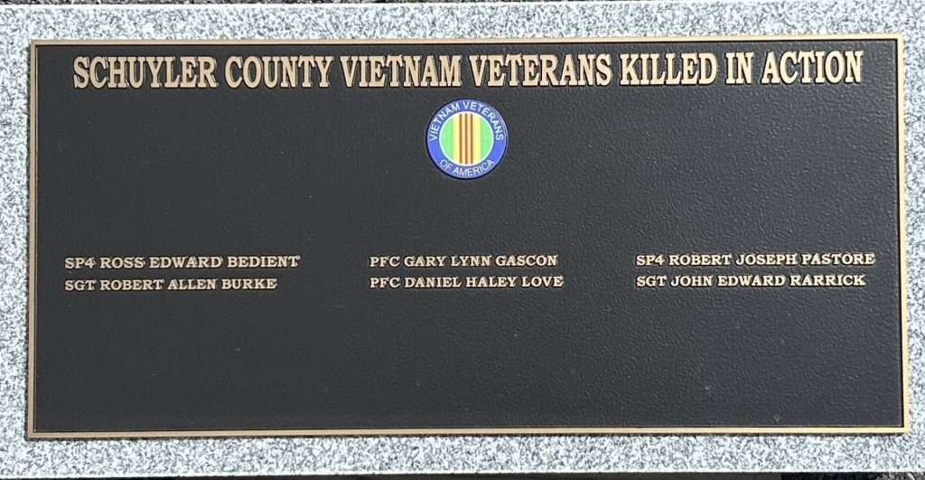 SCHUYLER COUNTY VIETNAM VETERANS KILLED IN ACTION MEMORIAL PLAQUE