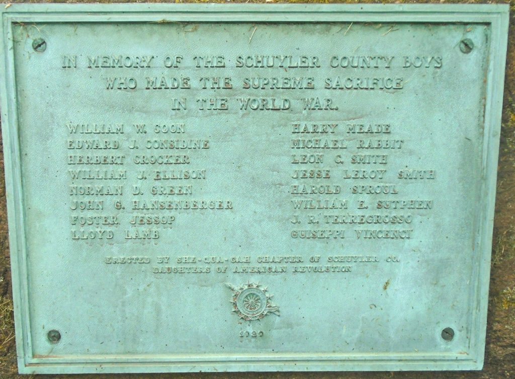 SCHUYLER COUNTY WORLD WAR SUPREME SACRIFICE MEMORIAL PLAQUE