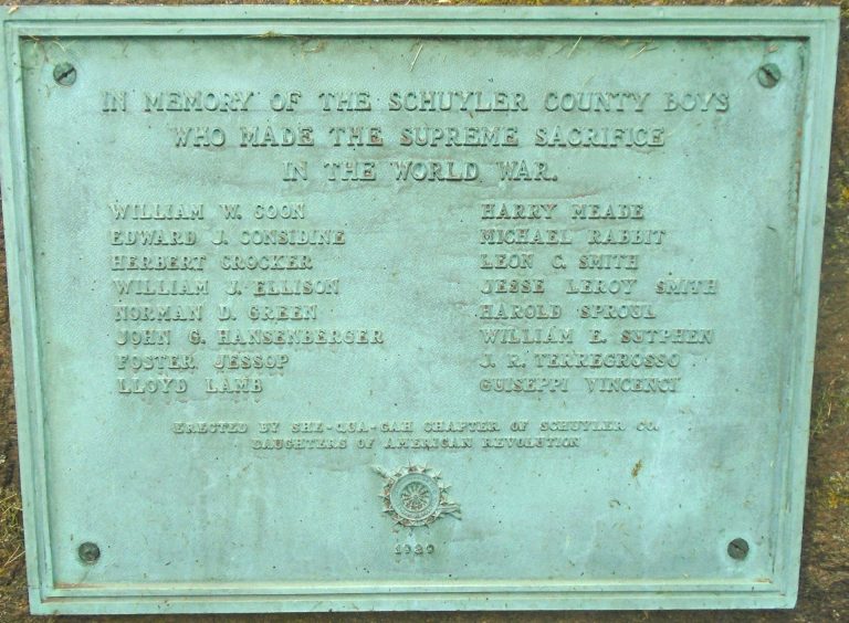 SCHUYLER COUNTY WORLD WAR SUPREME SACRIFICE MEMORIAL PLAQUE