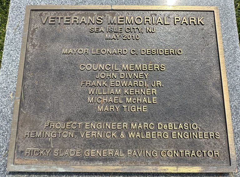 SEA ISLE CITY VETERANS MEMORIAL PARK PLAQUE