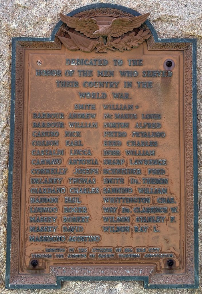 SEA ISLE CITY WORLD WAR MEMORIAL PLAQUE