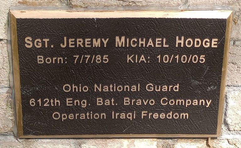 SGT. JEREMY MICHAEL HODGE WAR MEMORIAL PLAQUE