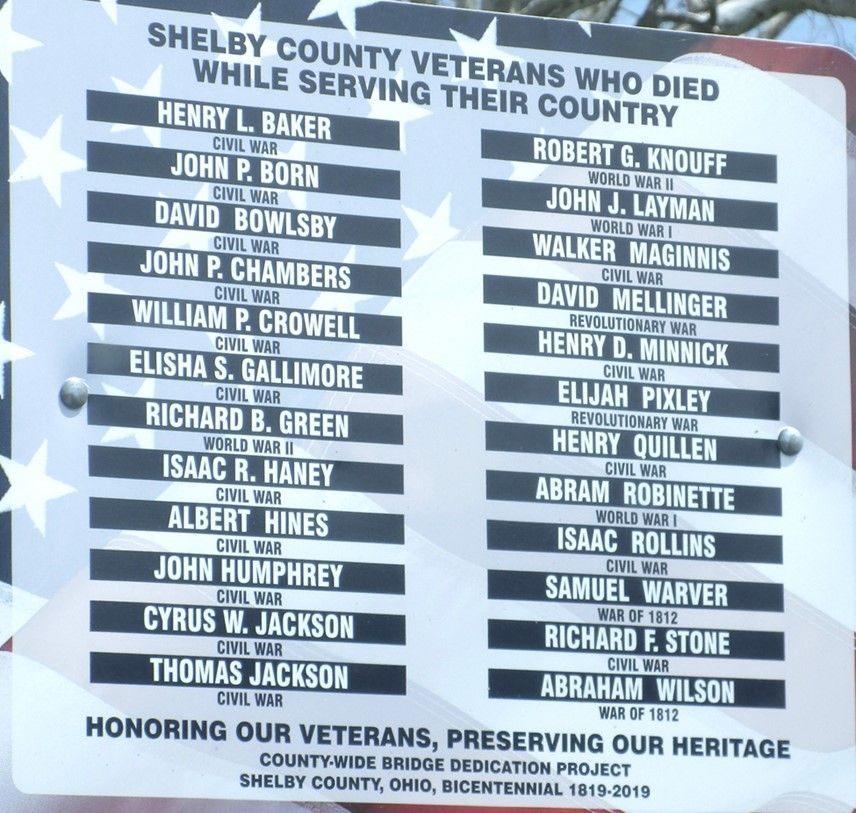 SHELBY COUNTY VETERANS WHO DIED WHILE SERVING THEIR COUNTRY MEMORIAL