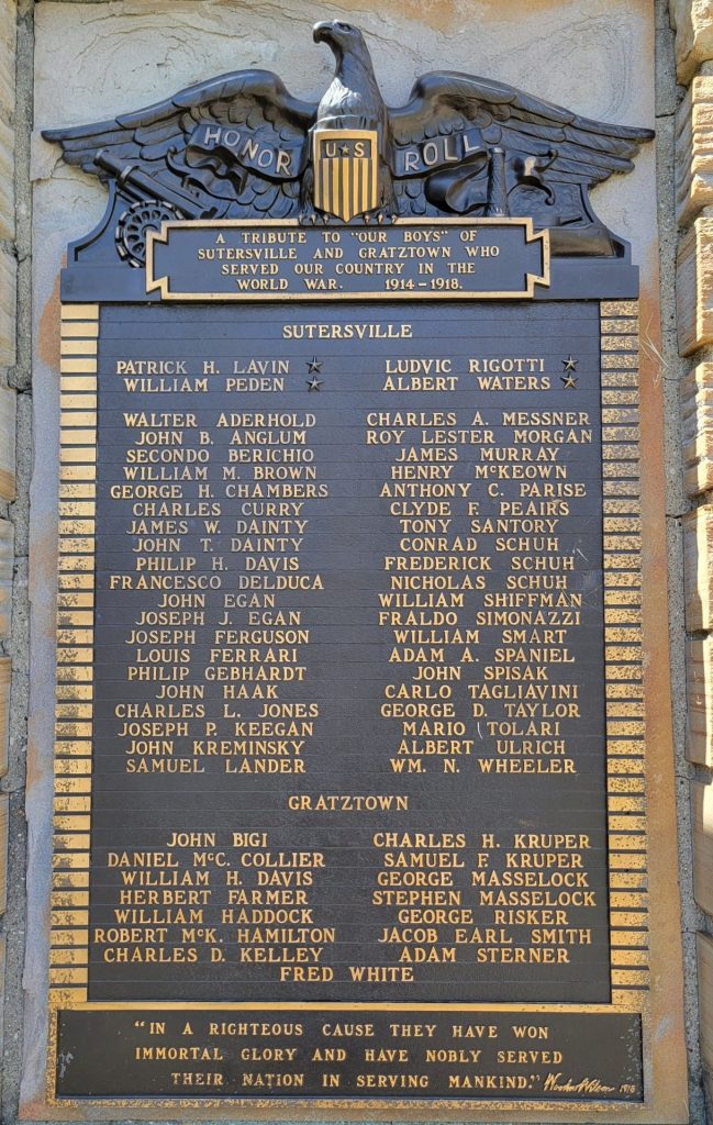 SUTERSVILLE WAR VETERANS MEMORIAL PLAQUE A